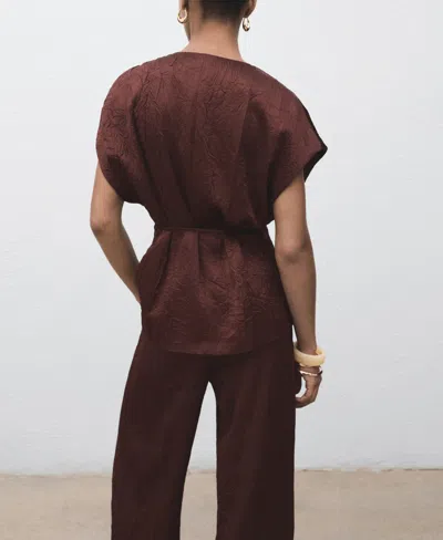 Mango Straight-leg Crinkled-effect Trousers Chocolate In Brown