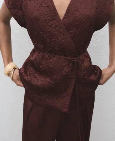 Mango Straight-leg Crinkled-effect Trousers Chocolate In Brown