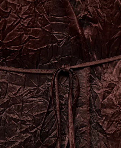 Mango Straight-leg Crinkled-effect Trousers Chocolate In Brown