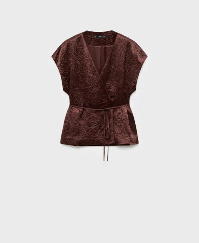 Mango Straight-leg Crinkled-effect Trousers Chocolate In Brown