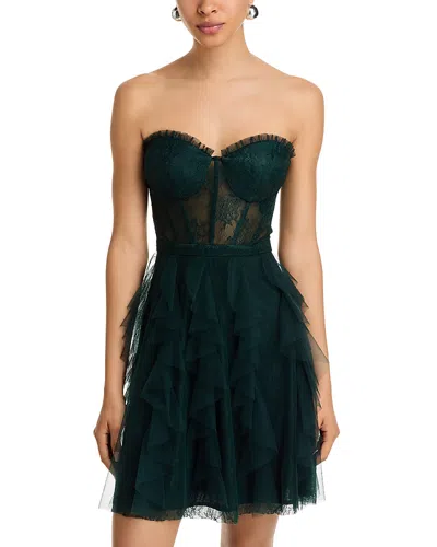 Aqua Strapless Mesh Lace Dress - Exclusive In Green