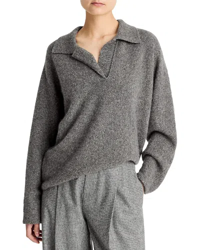 Vince Donegal Dolman Polo Collar Cashmere Sweater In Gray
