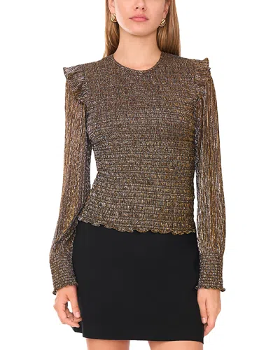 1.state Sheer Shoulder Long Sleeve Blouse In Brown