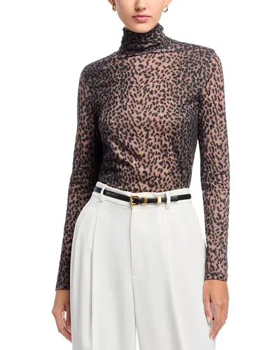 Majestic Leopard-print Turtleneck Pullover In Brown