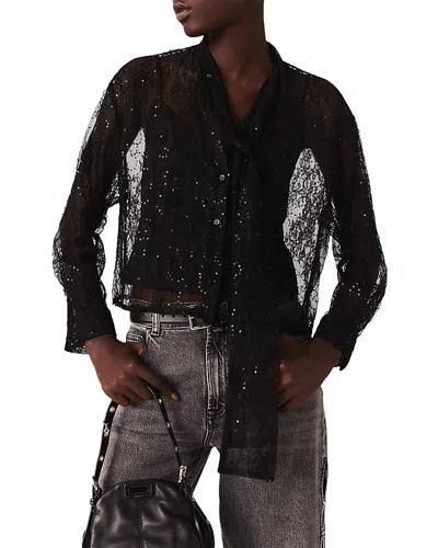 Maje Sequin Lace Blouse In Black