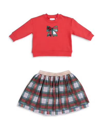Angel Dear Girls' Holiday Plaid Drop Sleeved Sweatshirt & Tutu Skirt Set - Baby In Red