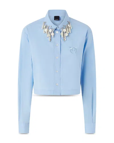Pinko Caffelatte Beaded Neck Blouse In Blue