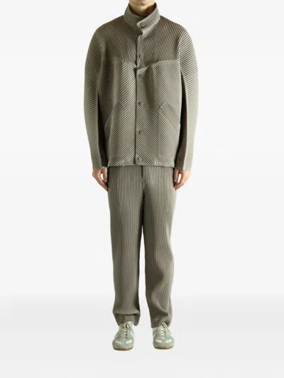 Issey Miyake Pleated Shirt Jacket In Gray