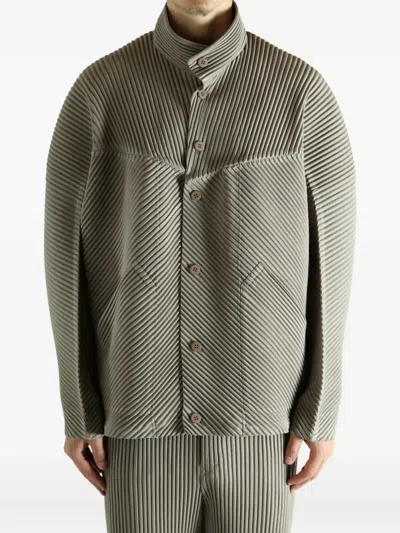 Issey Miyake Pleated Shirt Jacket In Gray