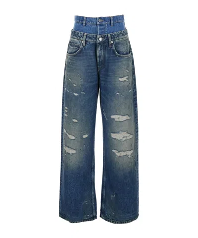 Dolce & Gabbana Wide-leg Trousers With Five Pockets And Belt Loops In Blue