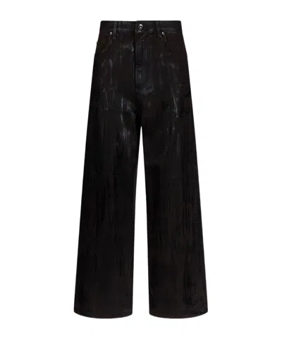 Liu •jo Wide-leg Brown Jeans With Glossy Finish In Black
