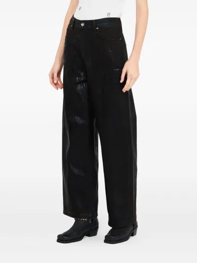 Liu •jo Wide-leg Brown Jeans With Glossy Finish In Black
