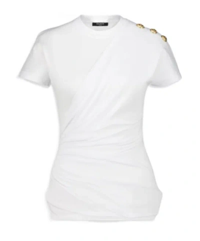Balmain Short-sleeved Draped Jersey T-shirt In White