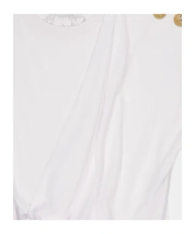 Balmain Short-sleeved Draped Jersey T-shirt In White