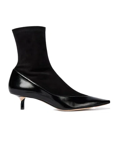 Jacquemus The Tourni Suede And Glossed-leather Ankle Boots In Black
