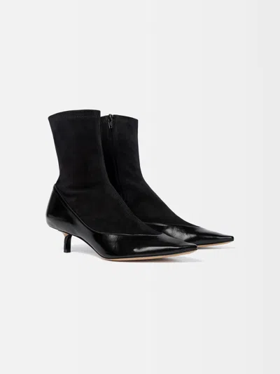 Jacquemus The Tourni Suede And Glossed-leather Ankle Boots In Black