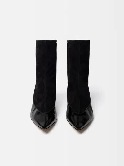 Jacquemus The Tourni Suede And Glossed-leather Ankle Boots In Black