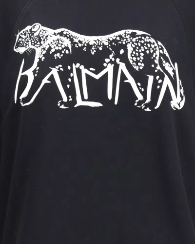 Balmain Leopard Print High-neck Sweatshirt In Black