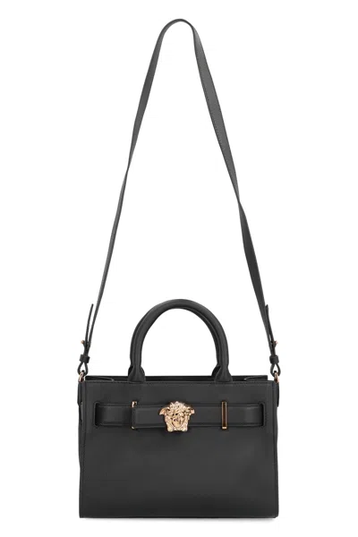 Versace Large Leather Tote Bag In Gray