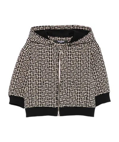 Balmain Baby Monogram Zip Up Top In Black
