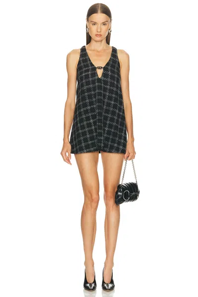 Diesel Mini Dress Checked Pattern Sleeveless V-neckline In Black