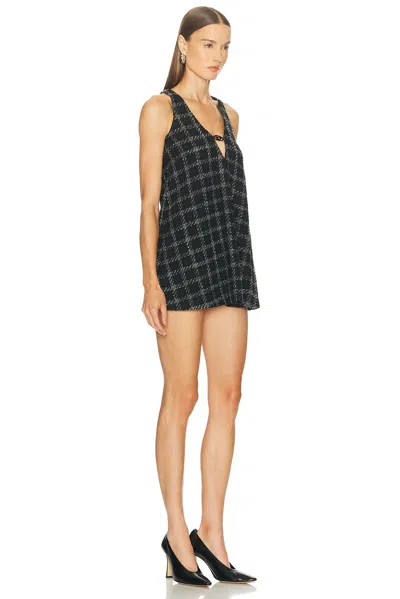 Diesel Mini Dress Checked Pattern Sleeveless V-neckline In Black