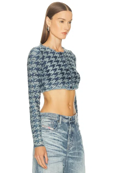 Diesel Long Sleeve Cropped Houndstooth Top In Blue