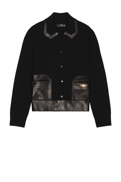 Amiri Leather Patch Ma Cardigan In Black
