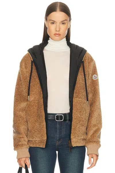 Moncler Reversible Jacket With Drawstring Hood And Logo Patch On The Sleeve In Brown