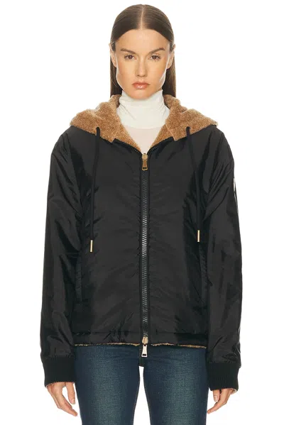 Moncler Reversible Jacket With Drawstring Hood And Logo Patch On The Sleeve In Brown