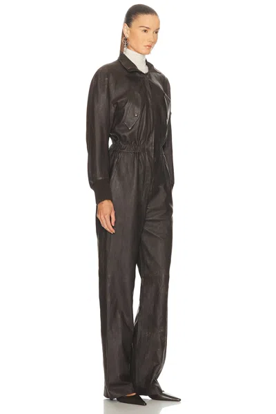 Ralph Lauren High-neck Leather Jumpsuit In Black