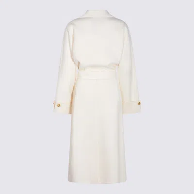 Elisabetta Franchi Long White Milk Wool Coat With Belt In Neutral