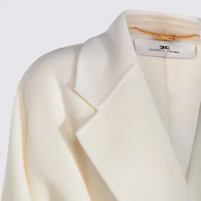 Elisabetta Franchi Long White Milk Wool Coat With Belt In Neutral