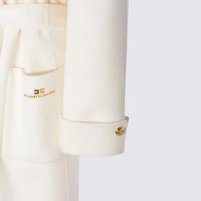 Elisabetta Franchi Long White Milk Wool Coat With Belt In Neutral