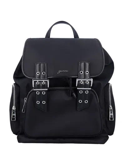 Ganni Bucky Nylon Backpack In Black