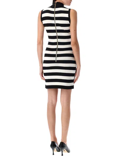 Balmain Halterneck Stripes Mini Dress In Black
