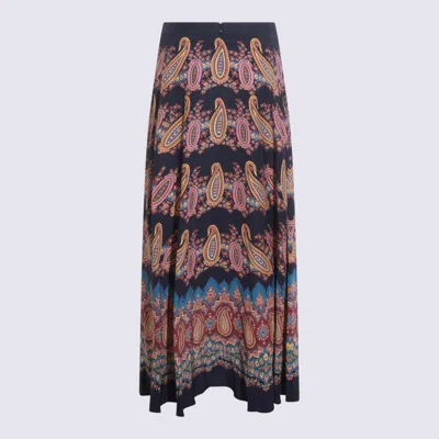 Etro Multicolor Silk Skirt In Blue