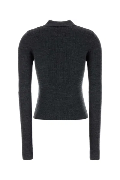 Ganni Fine Merino Wool Jacquard Knitted Polo Shirt In Gray