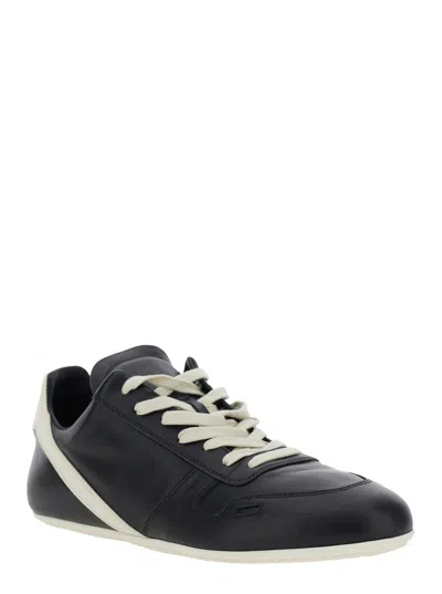 Rick Owens Black Low-top Sneakers With Contrasting Details In Leather Man In Black