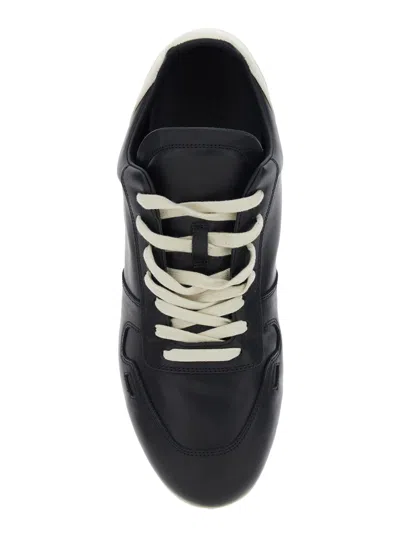 Rick Owens Black Low-top Sneakers With Contrasting Details In Leather Man In Black