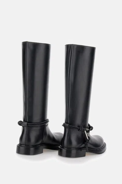 Bottega Veneta Knee High Boot Braided Strap Detail In Black