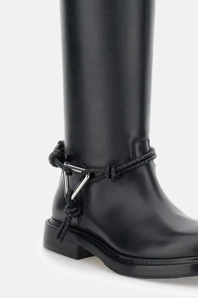 Bottega Veneta Knee High Boot Braided Strap Detail In Black
