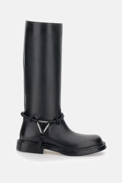 Bottega Veneta Knee High Boot Braided Strap Detail In Black