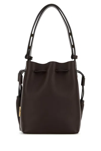 Valentino Borsa A Secchiello Vlogo Signature In Pelle Cioccolato  Donna In Brown
