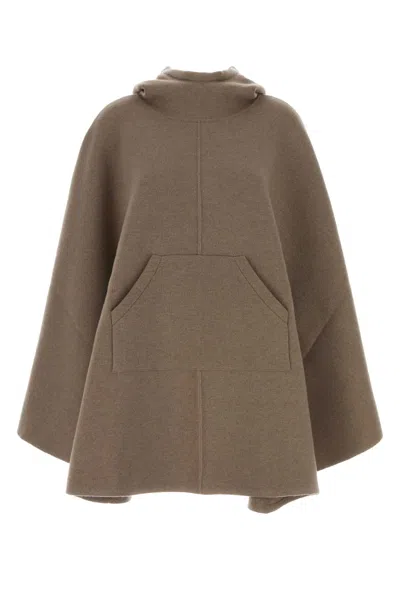 Bottega Veneta Cashmere Cape With Flared Hem And Hood In Brown