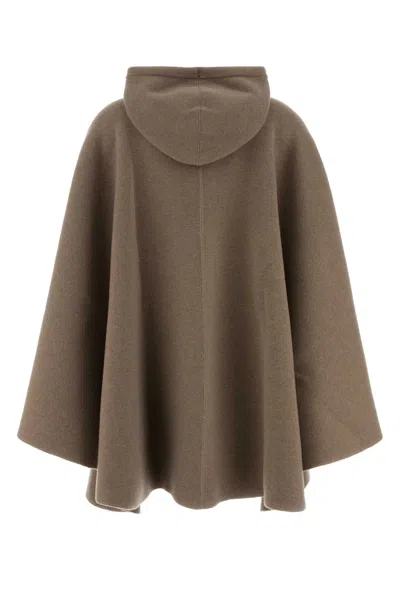Bottega Veneta Cashmere Cape With Flared Hem And Hood In Brown