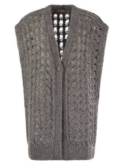 Herno Knitwear V-neck Openwork Cardigan In Gray