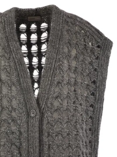 Herno Knitwear V-neck Openwork Cardigan In Gray