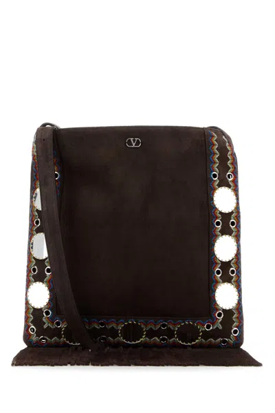 Valentino Suede Cross-body Bag With Fringe And Studs In Black