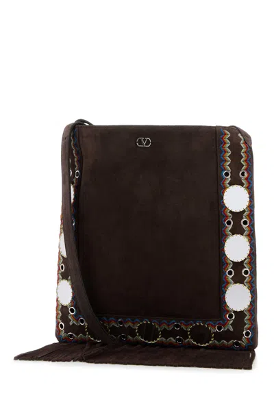 Valentino Suede Cross-body Bag With Fringe And Studs In Black